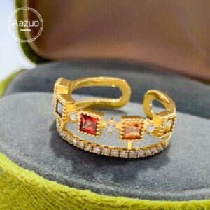 Aazuo 18K Yellow Gold Natrual Different Color Sapphire Real Diamonds Open Ring Gifted For Woman Wedding Day Deluxe Banquet Party
