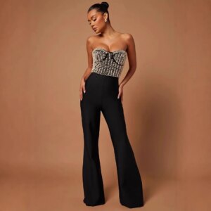 New Women’s Clothing Fashion Tube Top Backless Sleeveless Pearl Tight Waist Temperament Elegant Slightly Pull Jumpsuit