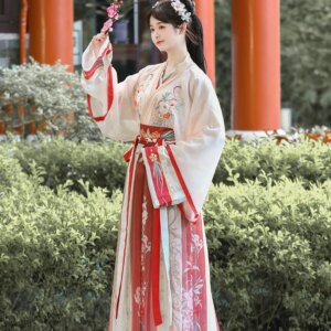 Wei and Women’s Han Chinese Clothing Style Embroidered Collar Waist Dress Ancient Costume Red