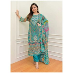 Heavy Embroidery Work Kurti Palazzo With Dupatta Set Women Salwar Kameez Suit