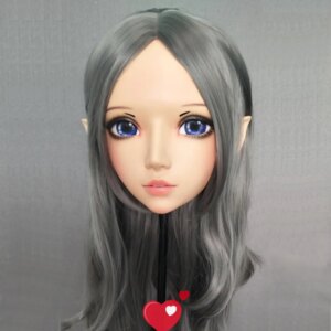(Er-05)Female Sweet Girl Resin Half Head Kigurumi BJD Eyes Crossdress Cosplay Japanese Anime Role Lolita Mask With Fairy Ear
