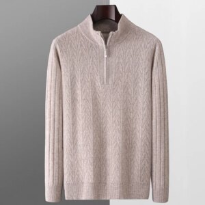 Men’s Sweater 100% Wool Plus Size Men’s Pullover Sweater Men’s Fall Winter 2024 New Long Sleeve Zip Polo Neck Stand Collar