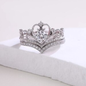 Provence jewelry 18K solid gold fairy princess crown wedding rings for women lab diamond engagement ring luxury bridal ring set