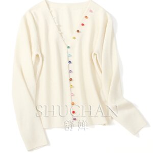 Classic Fashion Colorful Button Design! 100% Pure Cashmere Cardigan Women’s Worsted V-neck Knitted Sweater