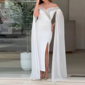 Customized Straight Prom Dresses Floor-Length Off The Shoulder Sleeveless Evening Gown Fashion Crystal Sequined Party Gown