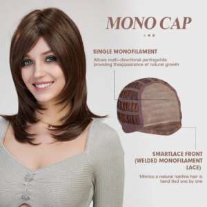 Long Straight Dark Brown Futura Wigs for Women Hand Tied Lace Front Wig With Bangs Imported Silk Monofilament Cap Gluesless Hair