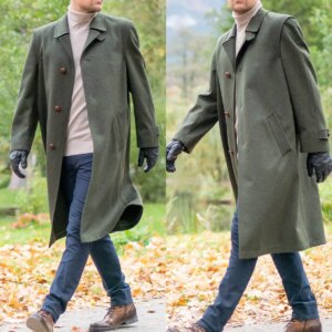 Olive Green Business Tweed Mens Long Overcoats Wool Blend Winter Outwear Custom Made Groom Formal Wear One Piece