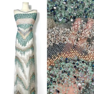 2025 Latest Gorgeous African Heavy Handmade Beads Laces Fabrics Luxury Nigerian Sequins Mesh Lace Fabric For Party Dress