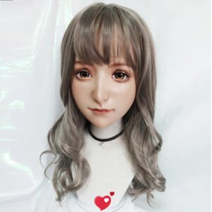 (Yuan)Female Sweet Girl Resin Half Head Kigurumi BJD Eyes Crossdress Cosplay Japanese Anime Role Lolita Mask Skin-Like Makeup