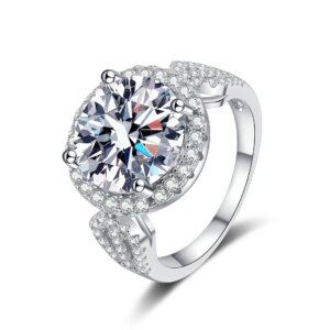 Wholesale custom high quality 14k white gold D color 4 carat round cut diamond engagement ring for women
