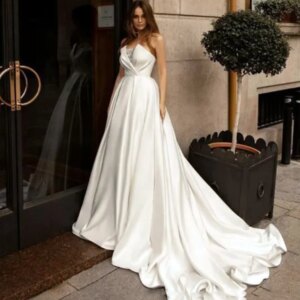 New White Satin Wedding Dress For Women Simple Straless Sleeveless A-Line Floor-Length Vestidos de novia 2024 Bridal Gown