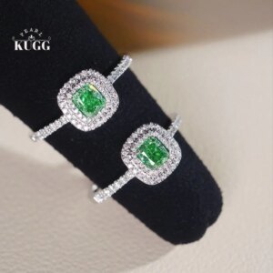 KUGG 100% 18K White Gold Rings Real Natural Green Diamond Engagement Ring for Women Luxury Shiny Design High Wedding Jewelry