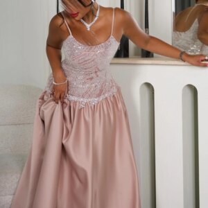 Customized Exquisite Sequined Draped Sweetheart Ankle Length Side Slit  A-Line Prom Gowns Satin Spaghetti Straps Sleeveless فسات