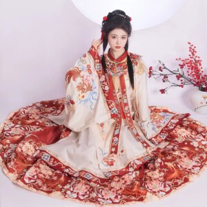 Three-piece Set Chinese New Year Hanfu wedding dress Ming style Autumn and winter wedding dress New Year red vestido hanfu