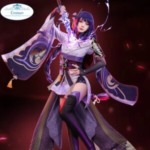 Anime! Genshin Impact Raiden Shogun Battle Suit Elegant Uniform Cosplay Costume Halloween Party Role Play Outfit Women 2021 NEW