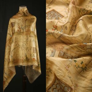 Thin Digital Printing Linen Fabric Gauze Skirt Hanfu Shirt Cheongsam National Style Fabric