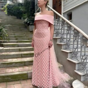 customizedEvening Dress Elegant Boat Neck Off The Shoulder Beading Sequined Tulle Trumpet Formal Dresses Saudi Arab Prom Gown