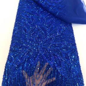 African Sequin Lace Fabric Nigerian 2025 High Quality Beads French Mesh Embroidery Rpyal Blue Wedding Dresses Lace Sewing W598-1