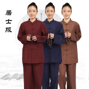 Fa Hui Plate Lay Buddhist Clothes Women’s Chaoshan Monk’s Haiqing Meditation Clothing Suit Spring, Summer, Autumn Brown Blue
