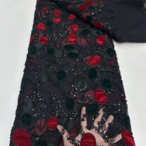 Luxury African velvet beads lace fabric 2025 high quality french nigerian net lace embroidery for nigerican wedding dress 5yards