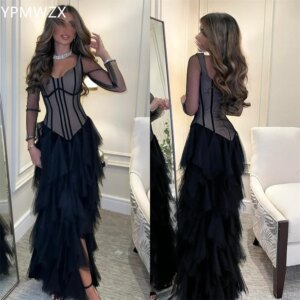 Customized Prom Gown Formal Evening Dress YPMWZX Asymmetrical A-line Floor Length Skirts Draped Tulle Bespoke Occasion Dresses W