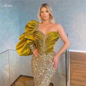 Mermaid Sparkling Women’s Evening Dresses Ball Gown Modern Luxury One Shoulder Prom Dress Party Gowns فساتين للمناسبات الرسمية