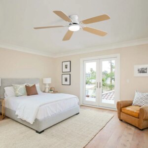 indoor Modern 52 Inch Ceiling Fan, Dimmable 6 Speed Wind 5 Blades Remote Control Reversible DC Motor With Led Light, ceiling fan