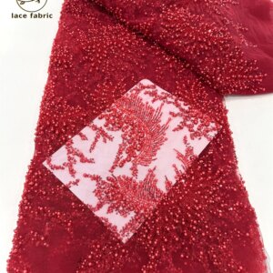 Red African Beads Lace Fabric 2025 High Quality French Luxury Beads Lace Nigerian Sequins Tulle Lace Fabric for Wedding Dresses