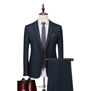 Customized Stripe Classic Men’s Suit Set Business Slim Fit Office 2-Piece Set