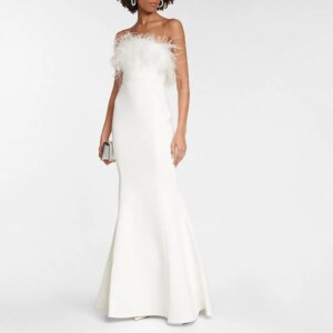Elegant Mermaid Feather Dress 2024 Mother Gown for Women Strapless Mother of the Bride Dress Open Back Wedding Guest Gowns Ivory