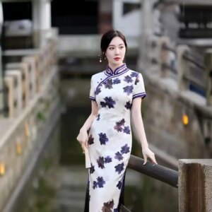 High Quality High-End Cheongsam Qipao Women’s Daily Retro Chinese Real Silk Dress Graceful
