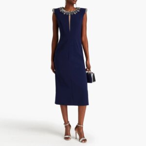 dunkelblaue ärmellose Abendkleider Perlen Hals formelle Ballkleid Tee Länge Vestido de Festa neu 2024CL-744