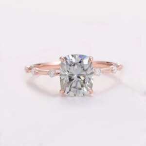 Provence 10K Gray Moissanite Engagement Rings for Women 2.5CT Elongated Cushion Cut Solitaire Promise Rings for Girlfriend GRA