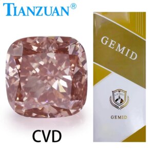 Lab Grown Diamond CVD Cushion Shape VVS1 VS1 VS2 2EX Fancy Intense Brownish Pink Color Loose Gemstone Bead with GEMID Certified