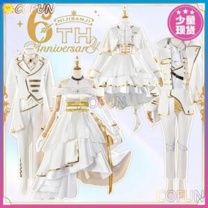 Anime Virtual YouTuber NIJISANJI Cosplay Costume 6th Anniversary Kuzuha/ kanakana / nei ponto / Hakase Fuyuki White Uniform Suit