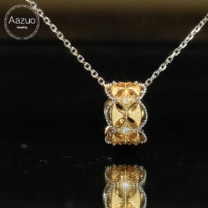 Aazuo Luxury 100% Real 18K Yellow Gold Real Diamond Round Lucky Necklace With Chain Gifted For Women Luxury Party 18 Inch Au750