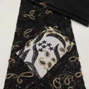 2025 Black Nigerian Tulle Lace Fabrics High Quality Luxury With Beaded Sequins African French Mesh Lace For Bridal Wedding Party