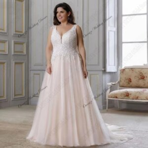 Champagne Oversize Wedding Dresses with Soft Tulle V Neck 2025 A Line Plus Size Bridal Gowns for Women Vestido De New Summer