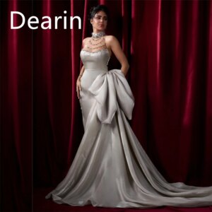 Customized Women Evening Gown Prom Dearin Strapless Column Ankle Length Skirts Ruffle Bespoke Occasion Dresses Formal Dress