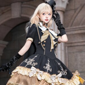 ~Glitter Oath~Military Lolita OP Dress with Detachable Split Tail Cloak by Letters from Unknown Star