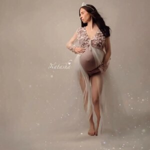 Romantic A Line Maternity Robes for Photography Lace Appliques Pregnant Women Dresses Sexy V Neck Customized Baby Shower Gowns