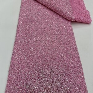 African Heavy Beaded Lace Fabric 2024 High Quality Nigerian Sequin Pearl Lace French Tulle Fabric For Wedding Party Dress Sewing