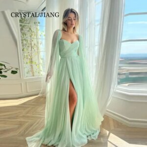 Vintage Long Square Collar Tulle Prom Dresses Full Sleeves with Slit A Line Floor Length Sukienki Imprezowe