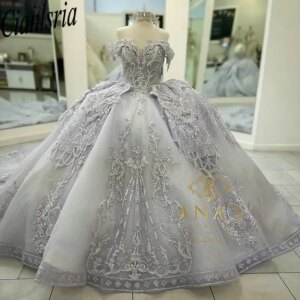 Romantic Off The Shoulder Beading Crystal Quinceanera Dresses Ball Gown Appliques Lace Sweet 15 Años Mexican Customized