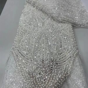 Luxury African Sequin Beaded Lace Fabric 2025 High Quality Groom Nigerian White Net Bridal Embroidery French Tulle Sewing A949-1