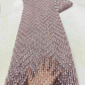 Luxury Beaded Lace High Quality Fabric 2024 Onion Color Nigerian Lace Fabrics With Sequins African Fabric For Woman Dress A671-1