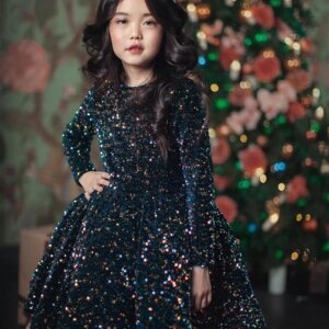 Sequin Flowers Girls Dresses Long Sleeves Puffy Tutu Pageant Ball Gown  Toddler Party Dresses