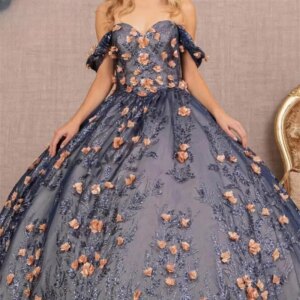 Shiny Quinceanera Ball Gown Off-The-Shoulder 3D Floral Appliques Prom Dress Sweet 16 Dress Evening Gown Custom Made