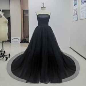 Black Elegant Strapless Sleeveless A-line Evening Dress Fashion Floor Length Party Prom Ball Gowns