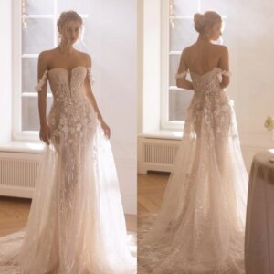 Customized Jiayigong Sparkle Exquisite Mesprit Intricate Off-the-shoulder Ball Gown Flower Floor Length Skirts Organza Dress